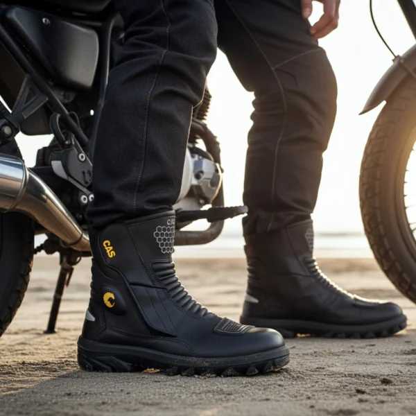 Bota Caña Alta Cas Motociclista Negro Impermeable - Imagen 2